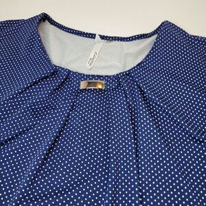 NY Collection, Navy‎ with White Polka Dots, Short Sleeve Top, Plus Size 1X